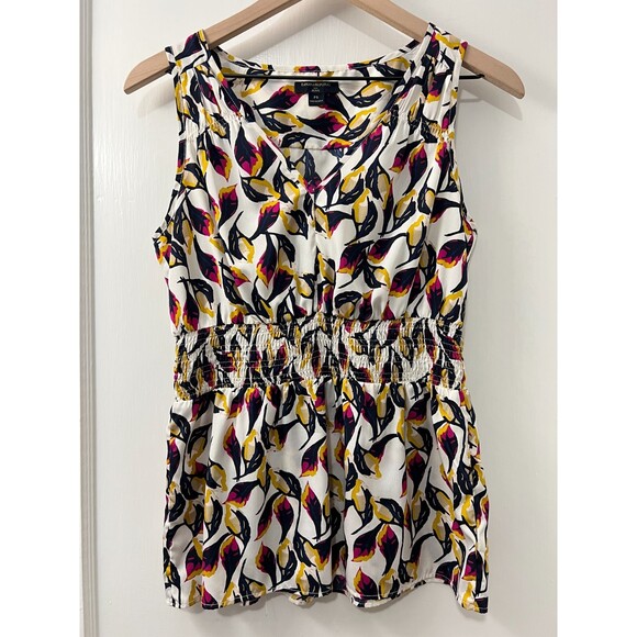 Banana Republic Petite Smocked Waist Floral Sleeveless Blouse Top Women's PS - Picture 1 of 10